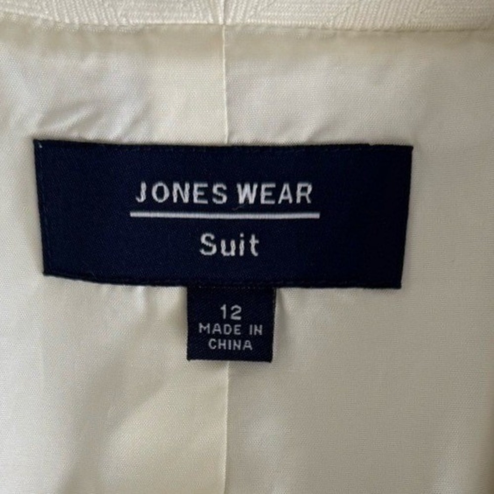 Jones Wear Suit Ivory Herringbone Blazer Womens Size 12 Off White 3 Button